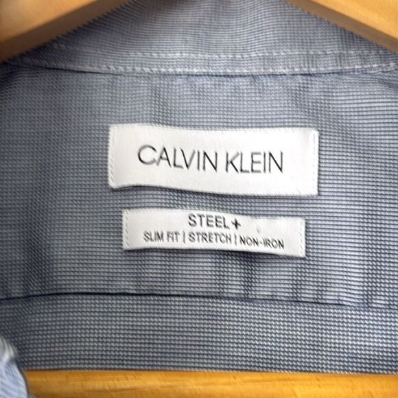 Calvin Klein Slim Fit Stretch Non-Iron Dress Shirt 14‎ 1/2 Blue Mens - Picture 6 of 11
